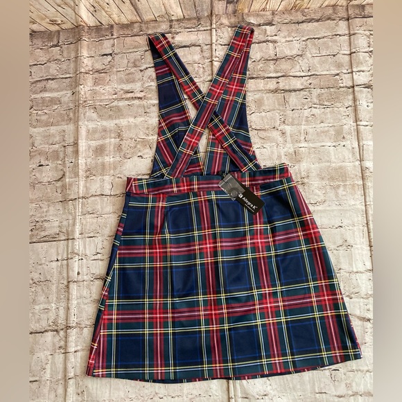 NWT Allegra K plaid Contrast, color, pinafore suspender Mini skirt size L. - Picture 10 of 12